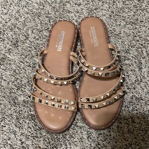 Cushionaire Women's Studded Sandals - Brown and Silver